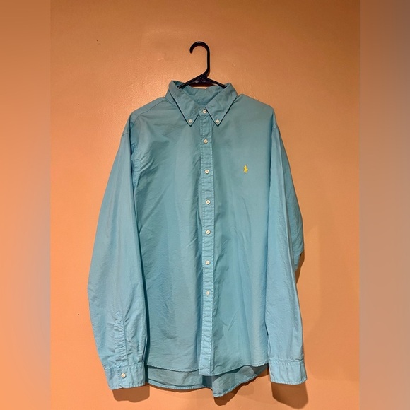 Ralph Lauren Men's Long Sleeve Button Down Shirt Size XXL Teal Yellow Pony - Picture 1 of 6